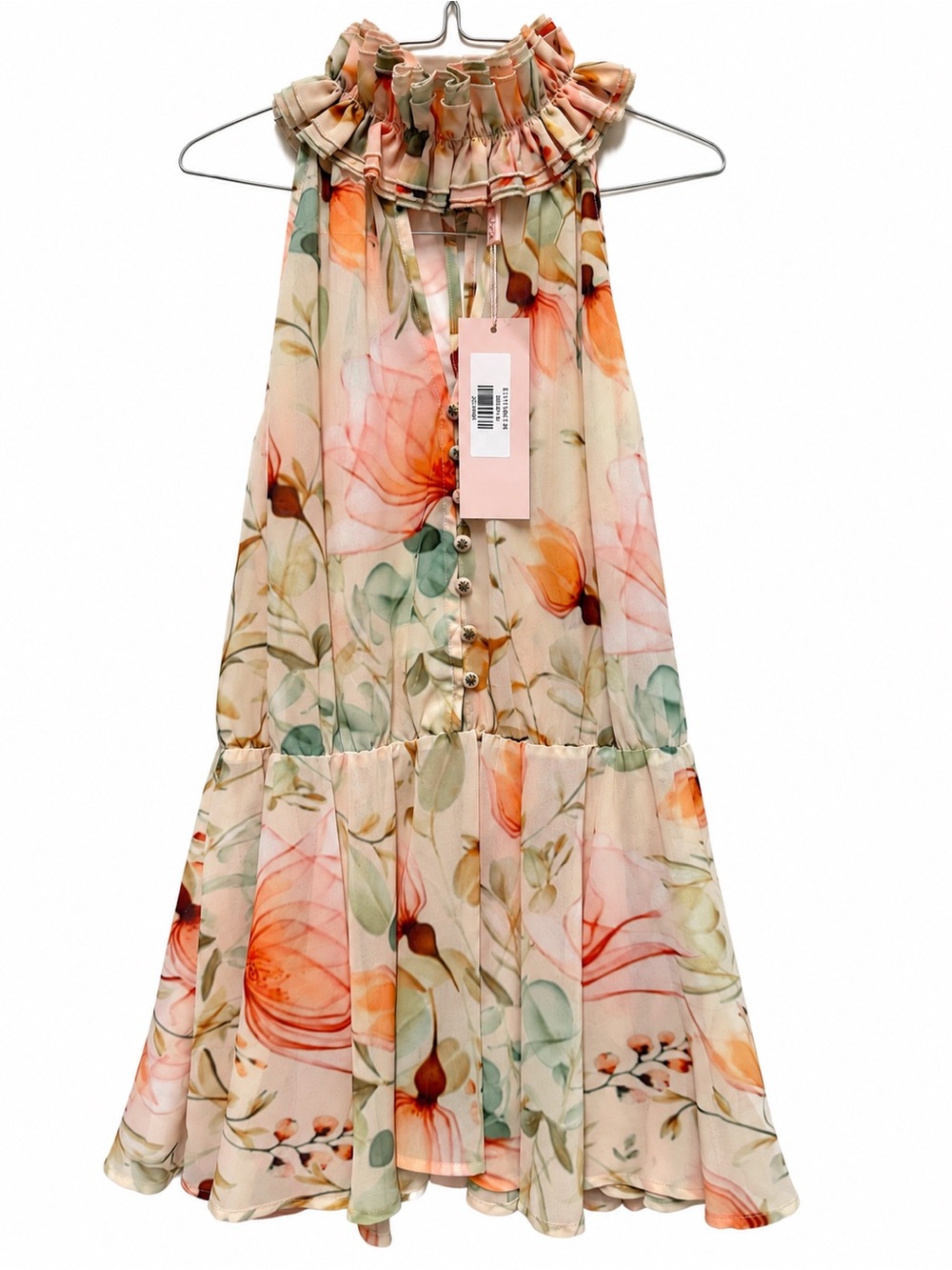 Malca by Galita Floral Ruffle Neck Sleeveless Shirt Top Medium NWT $70